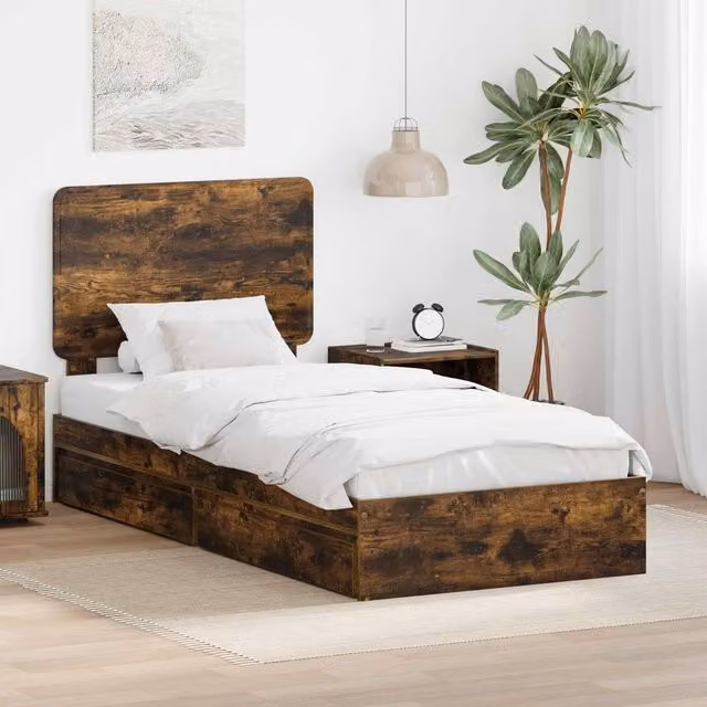 Berkfield Home Modern Storage Bed with Drawers in Smoked Oak Brown, W: 75 cm x L: 190 cm