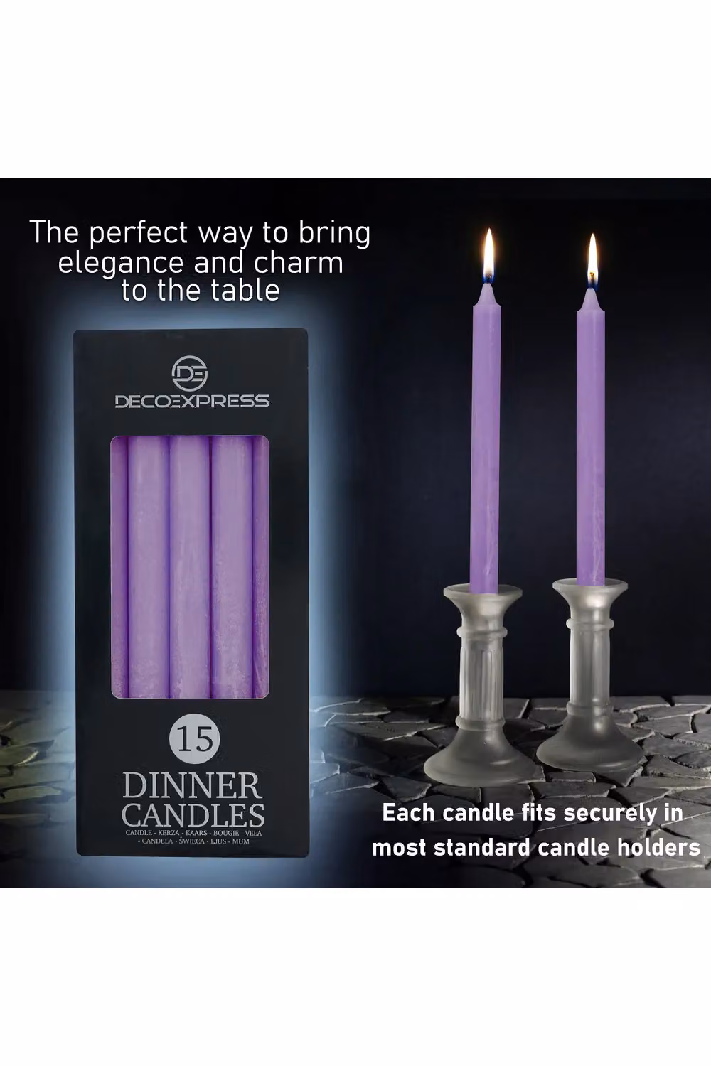Deco Express Set of 15 Unscented Dripless Tapered Candles in Purple – 7