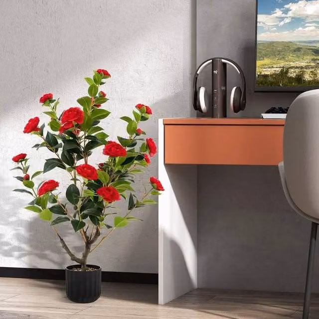 SPETLEK Artificial Green Tree with Concrete Pot for Indoor Use