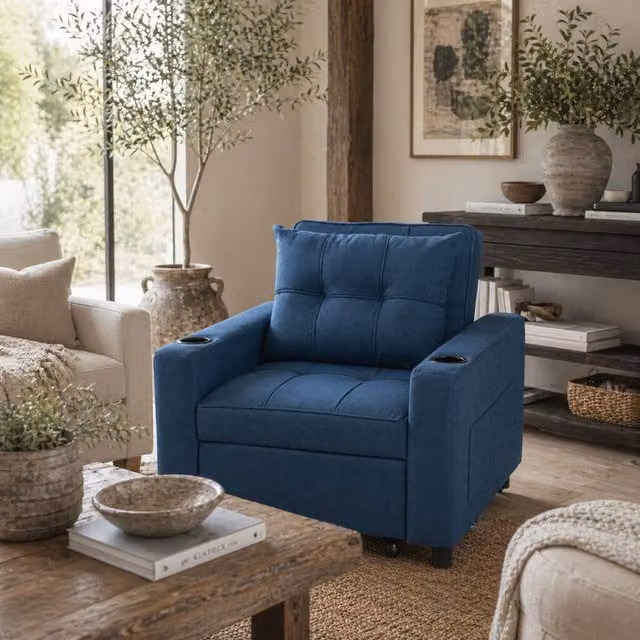 Wyld Haus Norapa 3 in 1 Convertible Single Sofa Bed in Dark Blue