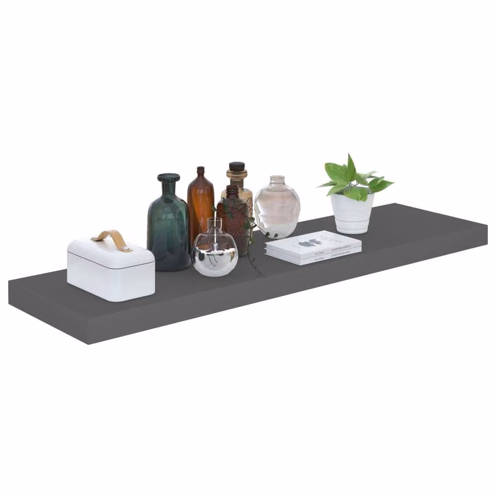 Berkfield Home Floating Wall Shelf in High Gloss Grey, W/D/H: 90 x 23.5 x 3.8 cm – 3
