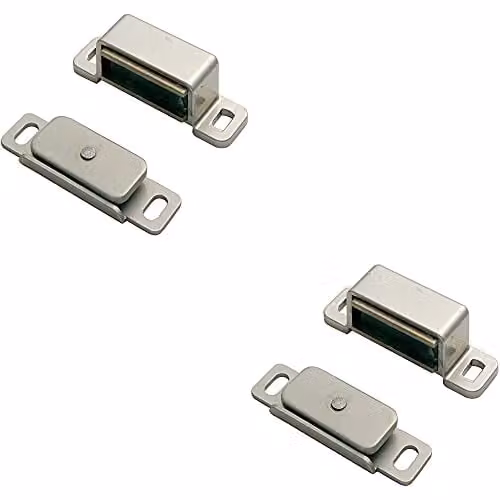 Loops 2 Pack Magnetic Cupboard Door Catches in Nickel Plated Silver with 37mm Fixing Centres and 6kg Pull