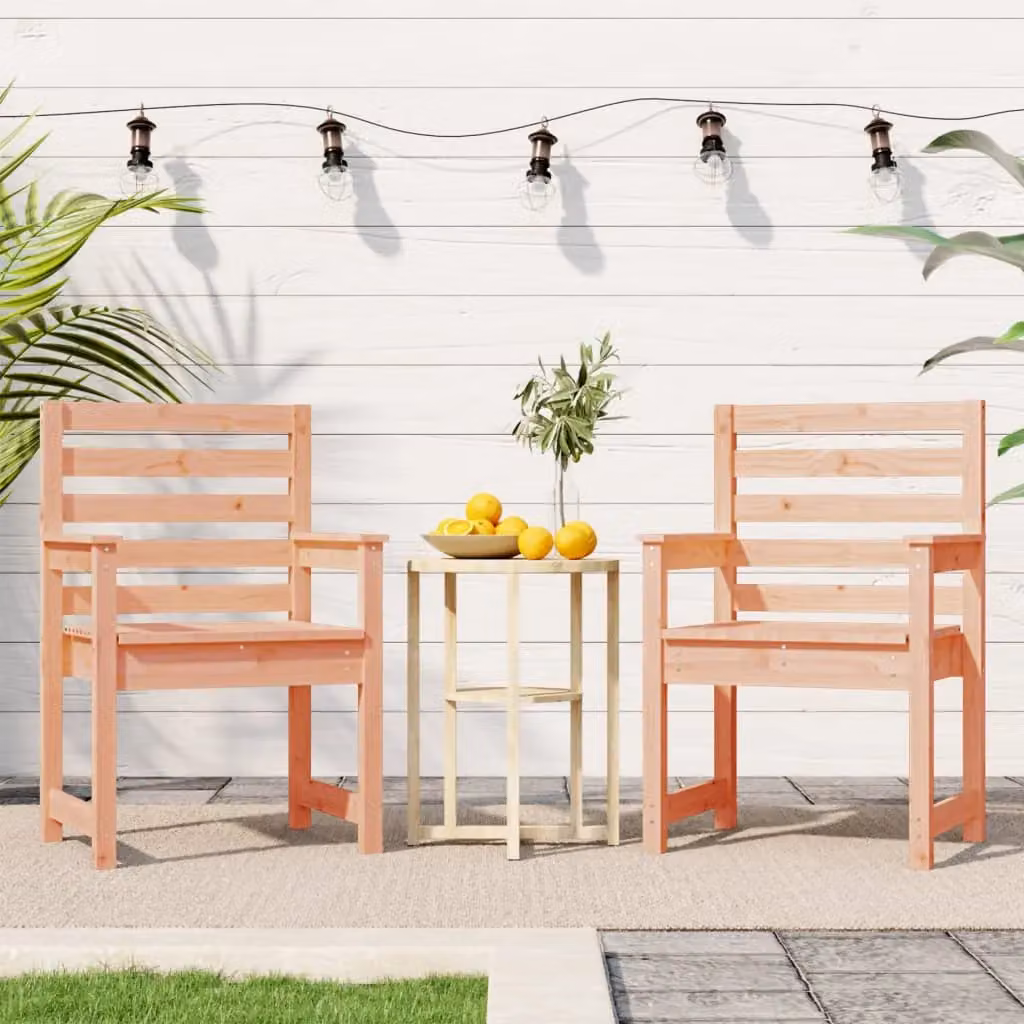 Berkfield Home Set of 2 Brown Solid Douglas Wood Garden Chairs with Armrests W/D/H: 60 x 48 x 91 cm – 2