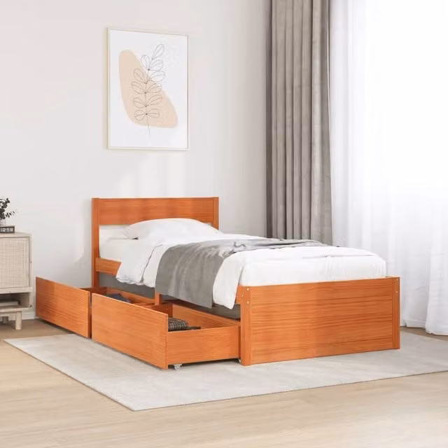 Berkfield Home Solid Wood Pine Bed Frame in Wax Brown, W/D/H: 90 x 200 cm – 1