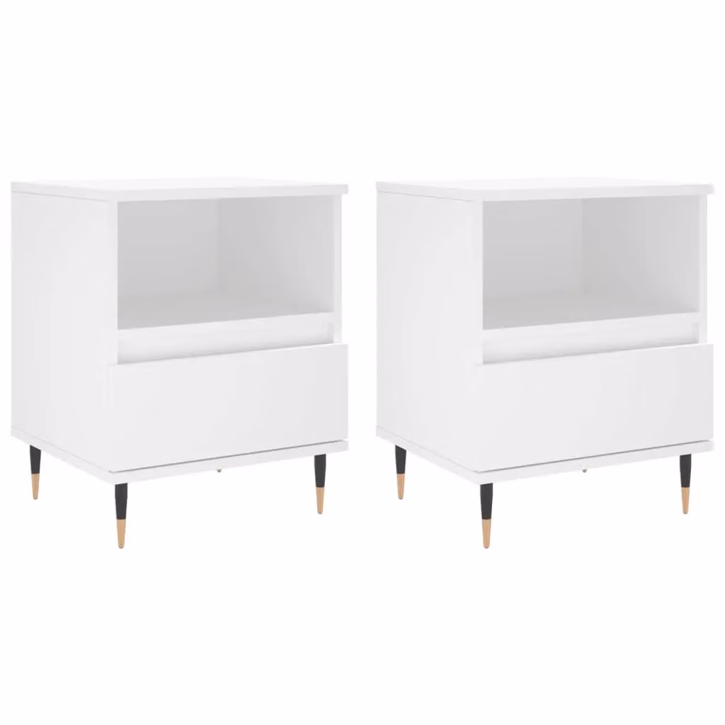 Berkfield Home Set of 2 Modern White Bedside Cabinets in Engineered Wood, W/D/H: 40 x 35 x 50 cm