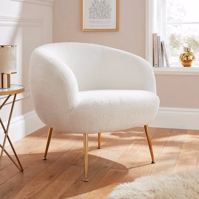 GFW Ada Modern Tub Accent Chair in Beige Bouclé with Gold Metal Frame