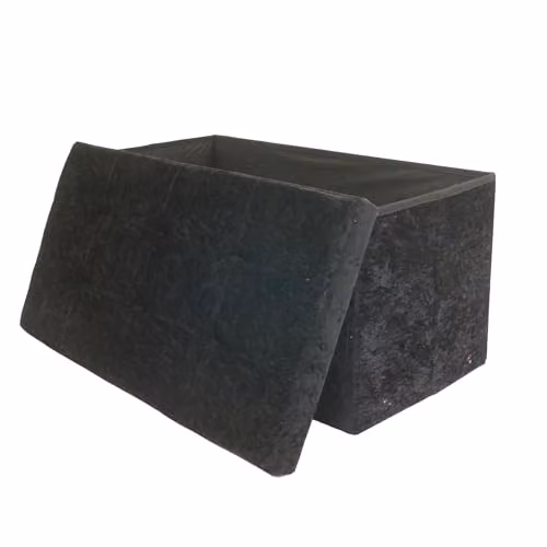 Libbi Lou Velvet Foldable Footstool and Ottoman Storage Box, Black, W/D/H: 76 x 38 x 38 cm