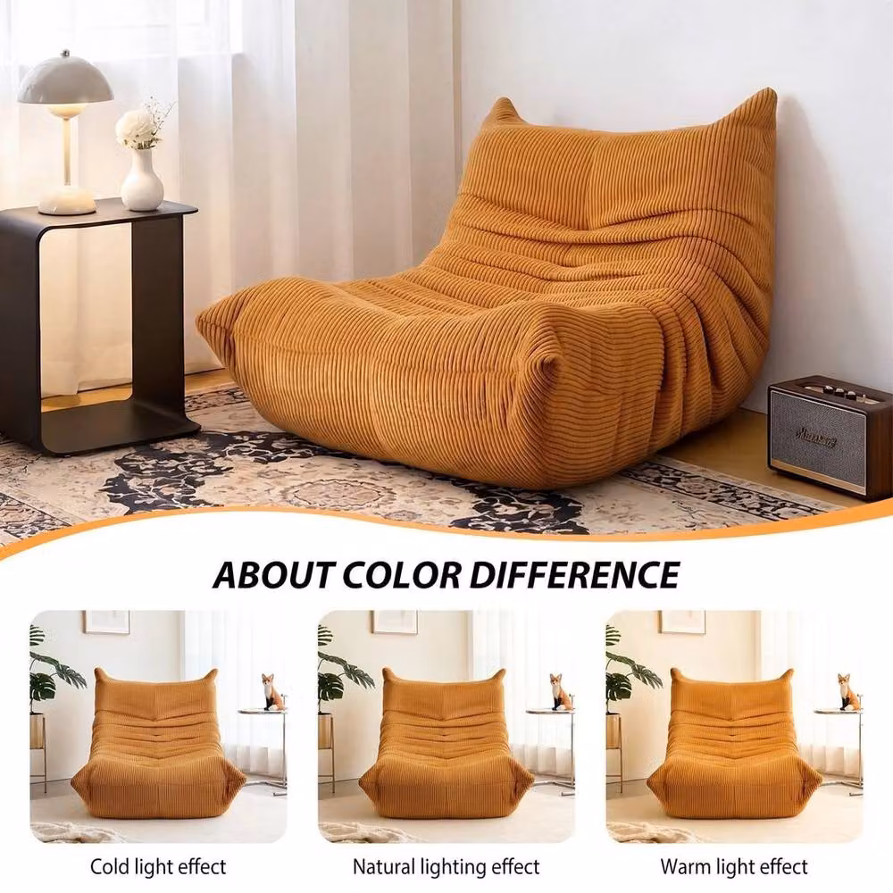 NESTLUNE Yellow Large Bean Bag Chair, Mustard Reading Sofa, W/D/H: 100 x 15 x 15 cm – 3