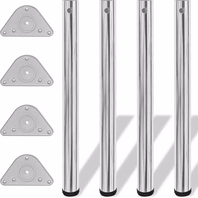 Berkfield Home Set of 4 Height Adjustable Table Legs in Chrome Silver, Height: 71 cm