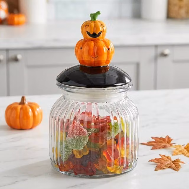 Garden Greatness Haunted Pumpkin Sweet Treat Jar, Orange Multicolour Ceramic Tabletop Decor