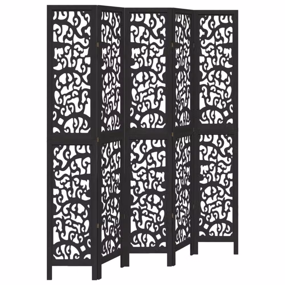 Berkfield Home 5-Panel Black Solid Paulownia Wood Room Divider – 2