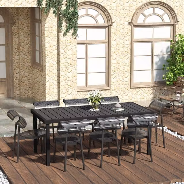 Outsunny Modern Black Metal Garden Dining Table