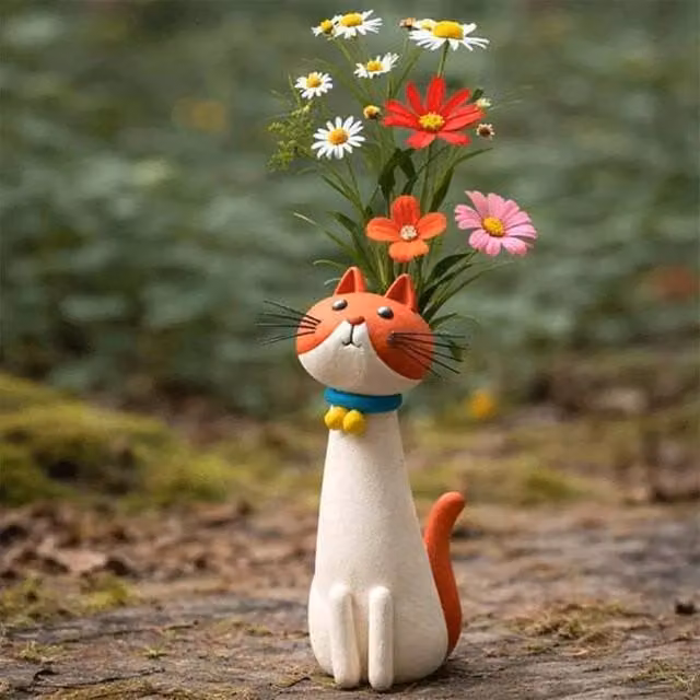 Quipulse Style 1 Cute Cat Shaped Decorative Flower Vase in Multicolour