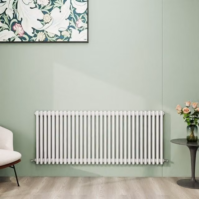 AicaBathroom Horizontal Traditional Cast Iron Style 3 Column Radiator in White, H 146 cm x W 60 cm x D 60 cm
