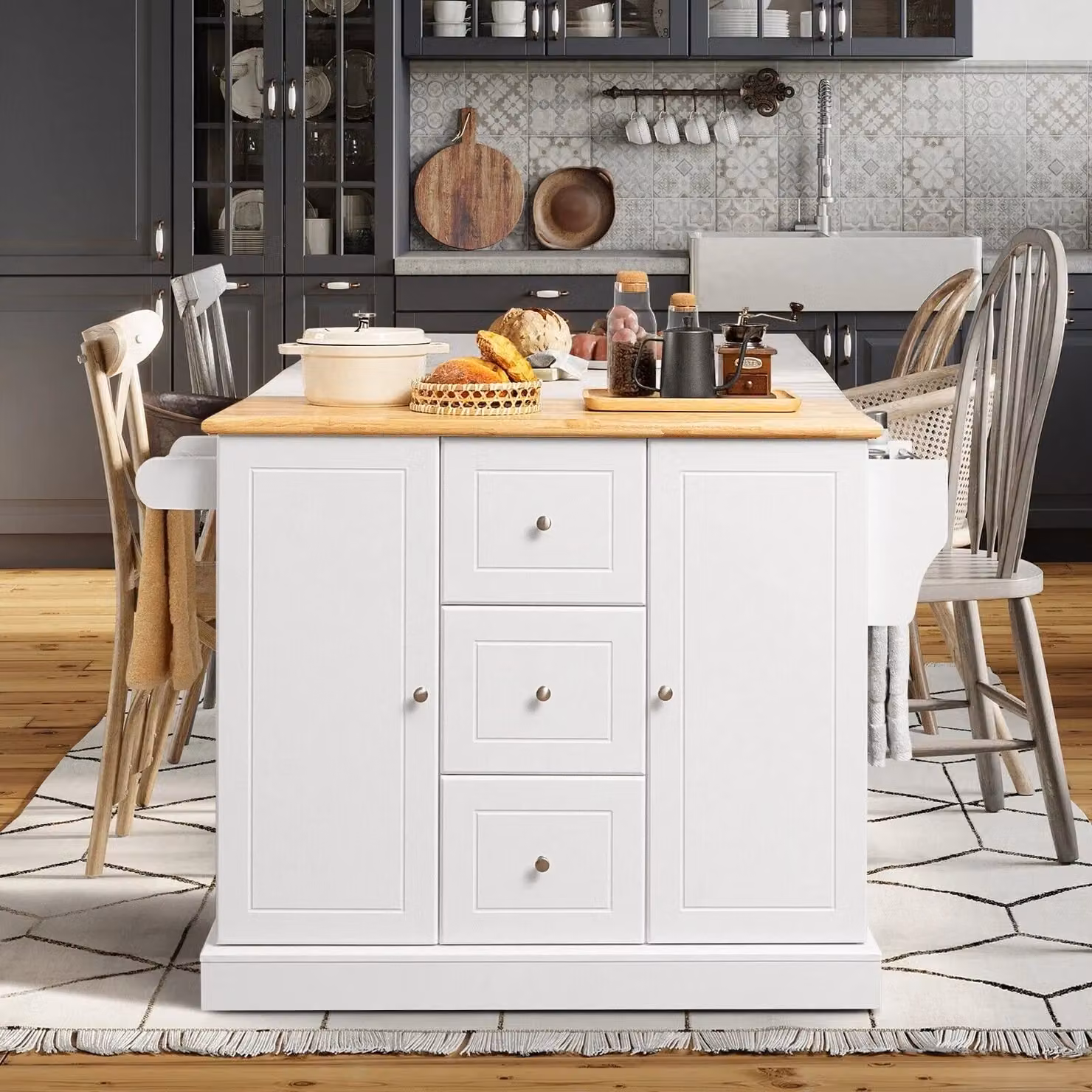 Costway Kitchen Island Storage Trolley Rolling Cart with 3 Drawers and 2 Doors in White – 3