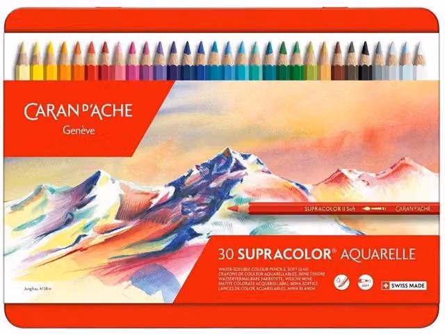 Caran d'Ache Supracolor II 30 Water Soluble Colour Pencils Professional Artist Set in Multicolour Metal Tin