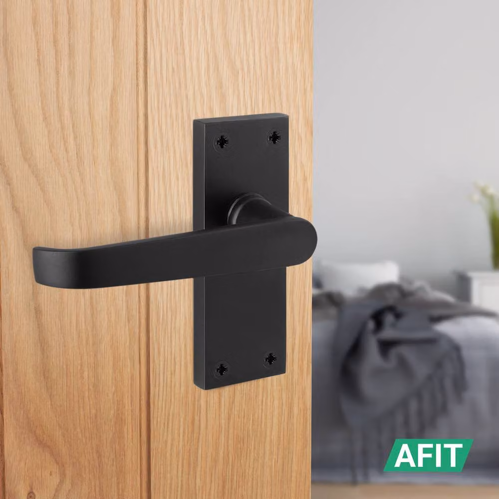 AFIT Matt Black Long Backplate Door Handle Latch Set, 5 Pairs, W/D/H: 15.0 x 15.0 cm – 2