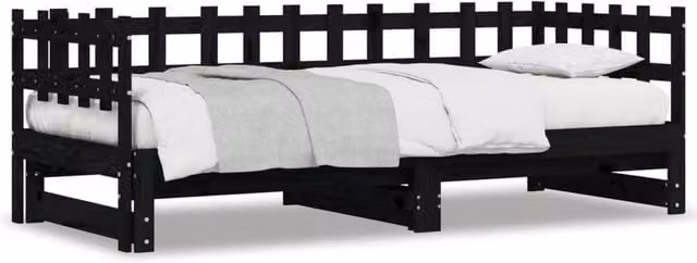 Berkfield Home Black Solid Wood Pine Pull-out Day Bed with Drawers, W/D/H: 160 x 200 x 80 cm