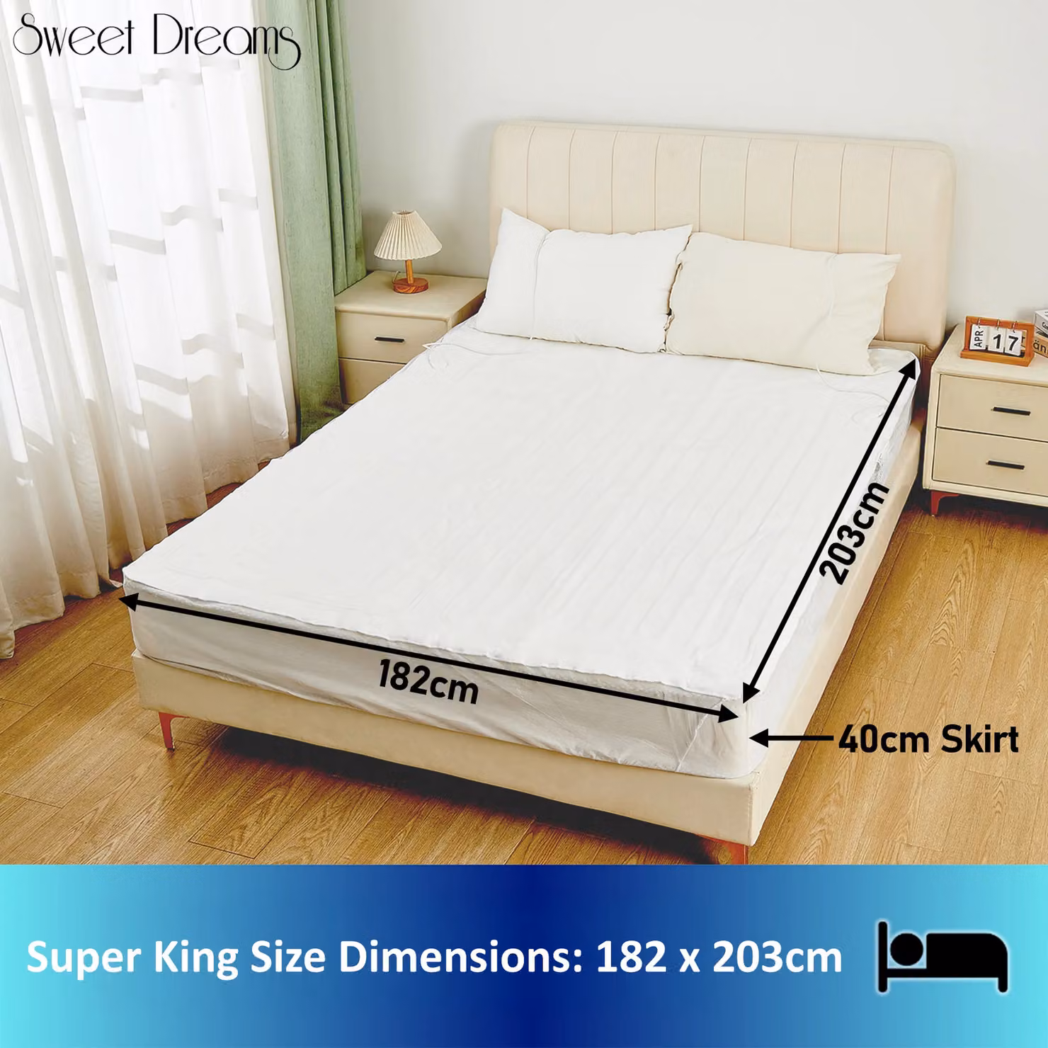 Sweet Dreams Super King Heated Fitted Mattress Cover in White, W/D/H: 180 x 200 cm – 6