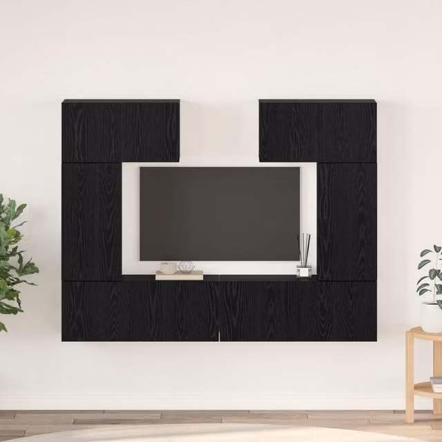 Berkfield Home 6-Piece Modern TV Cabinet Set in Black Oak, W/D/H: 80 x 30 x 30 cm – 1