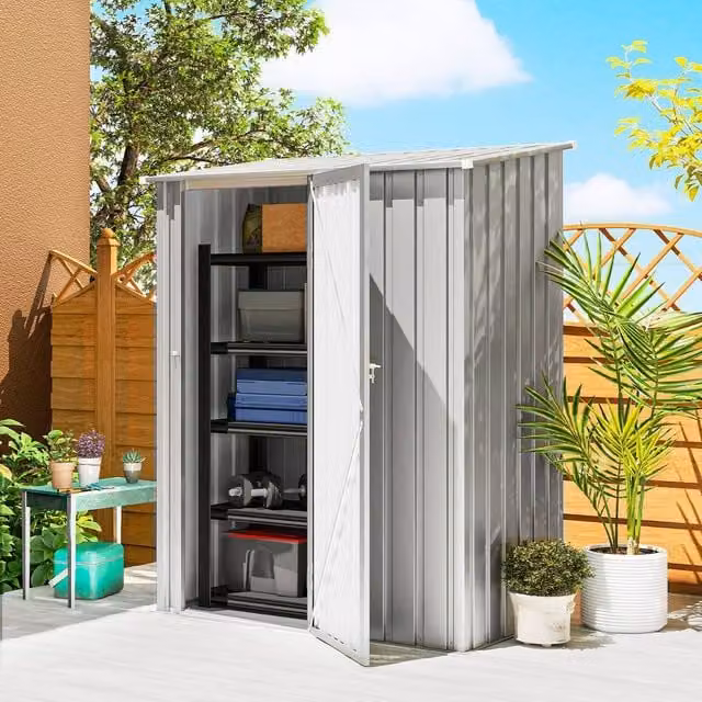 OUTSUNNY Steel Outdoor Storage Garden Shed with Lockable Door, Grey