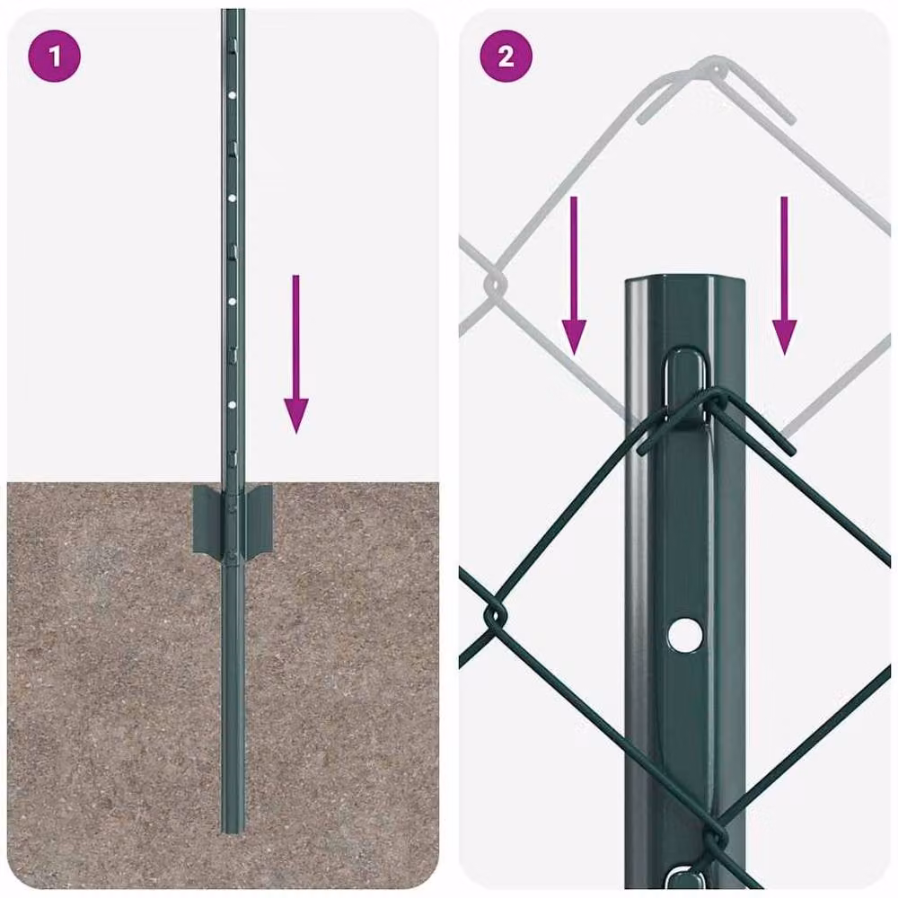 Berkfield Home Green Galvanised Steel Chain Link Fence with 10 U-Profile In-Ground Posts, W: 10 m, H: 0.8 m – 3