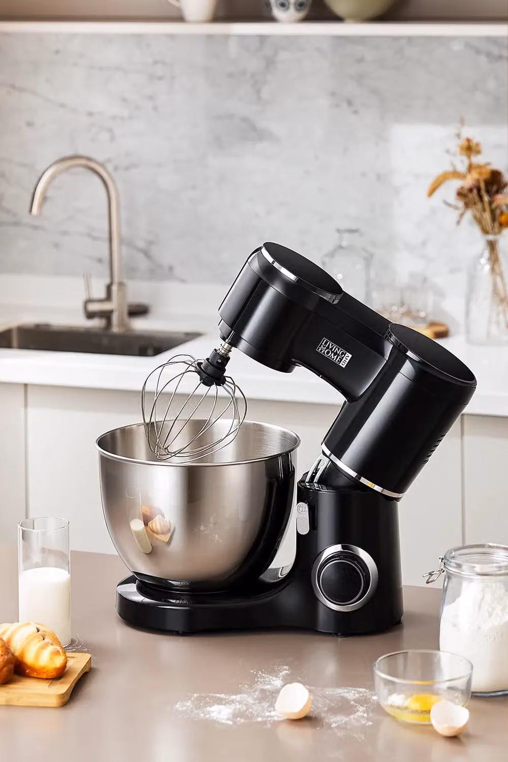 Living and Home 3-in-1 Multi-Function 8-Quart Household Stand Mixer with 6-Speed Settings, Black – 3