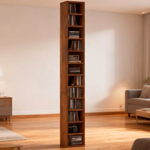 ERGOVEXA 204 CD Tall Narrow Media Storage Tower in Rustic Brown