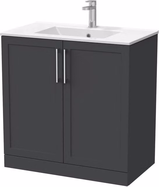 Balterley Stonnall 2 Door Vanity and Ceramic Basin in Dark Grey, Width: 80 cm