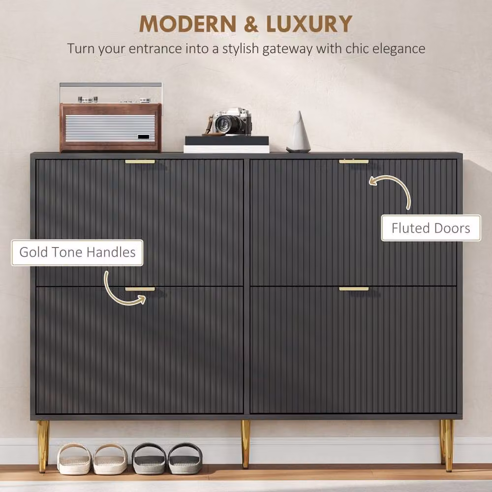 Wyld Haus Cofa Zimo Black Modern Shoe Cabinet with Gold Handles and Tilting Compartments H 105.0 cm x W 91.5 cm – 4