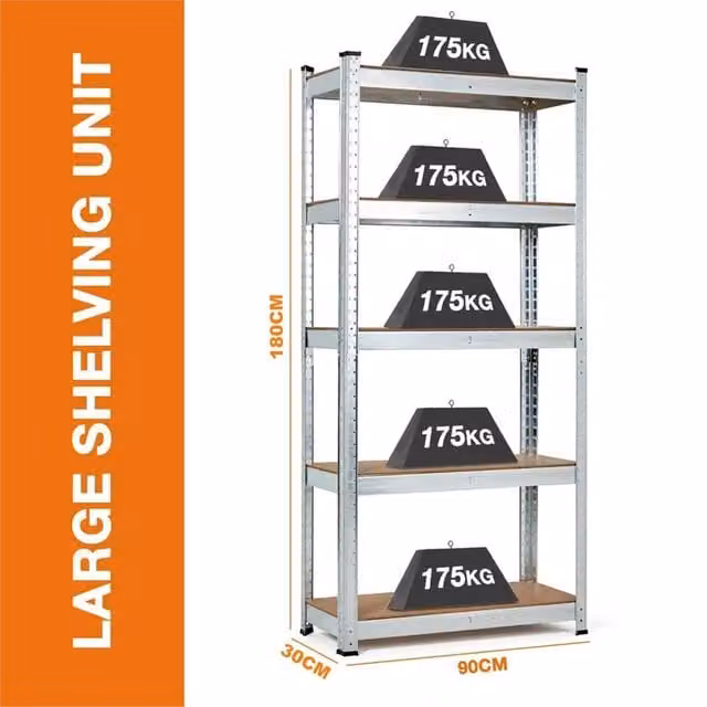 EONLION 5 Tier Galvanised Metal Garage Shelving Unit in Silver, W/D/H: 100 x 100 x 200 cm – 1