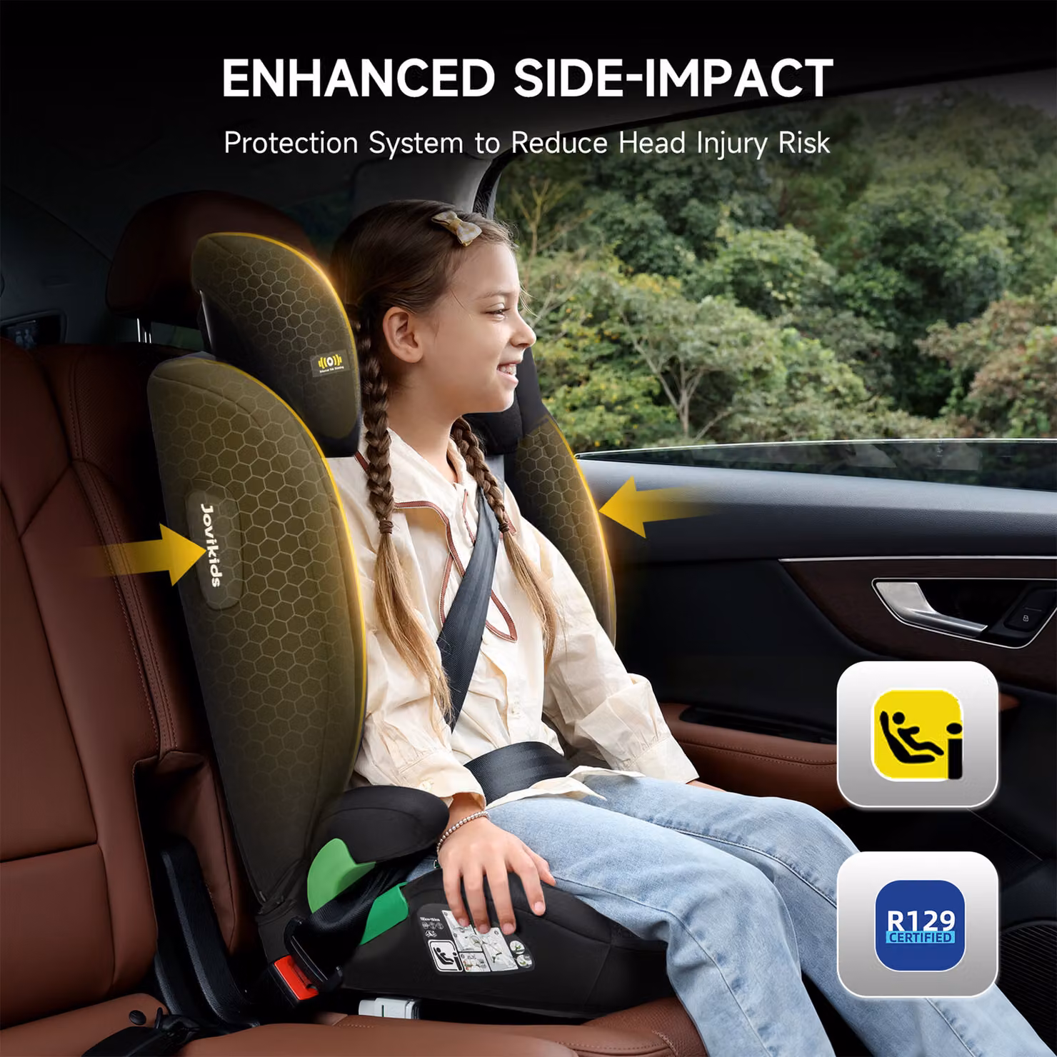 Aosom UK Highback Car Booster Seat with 10-Position Adjustable Headrest, i-Size R129 Protection, Black, W: 44 cm, D: 46 cm, H: 80 cm – 3