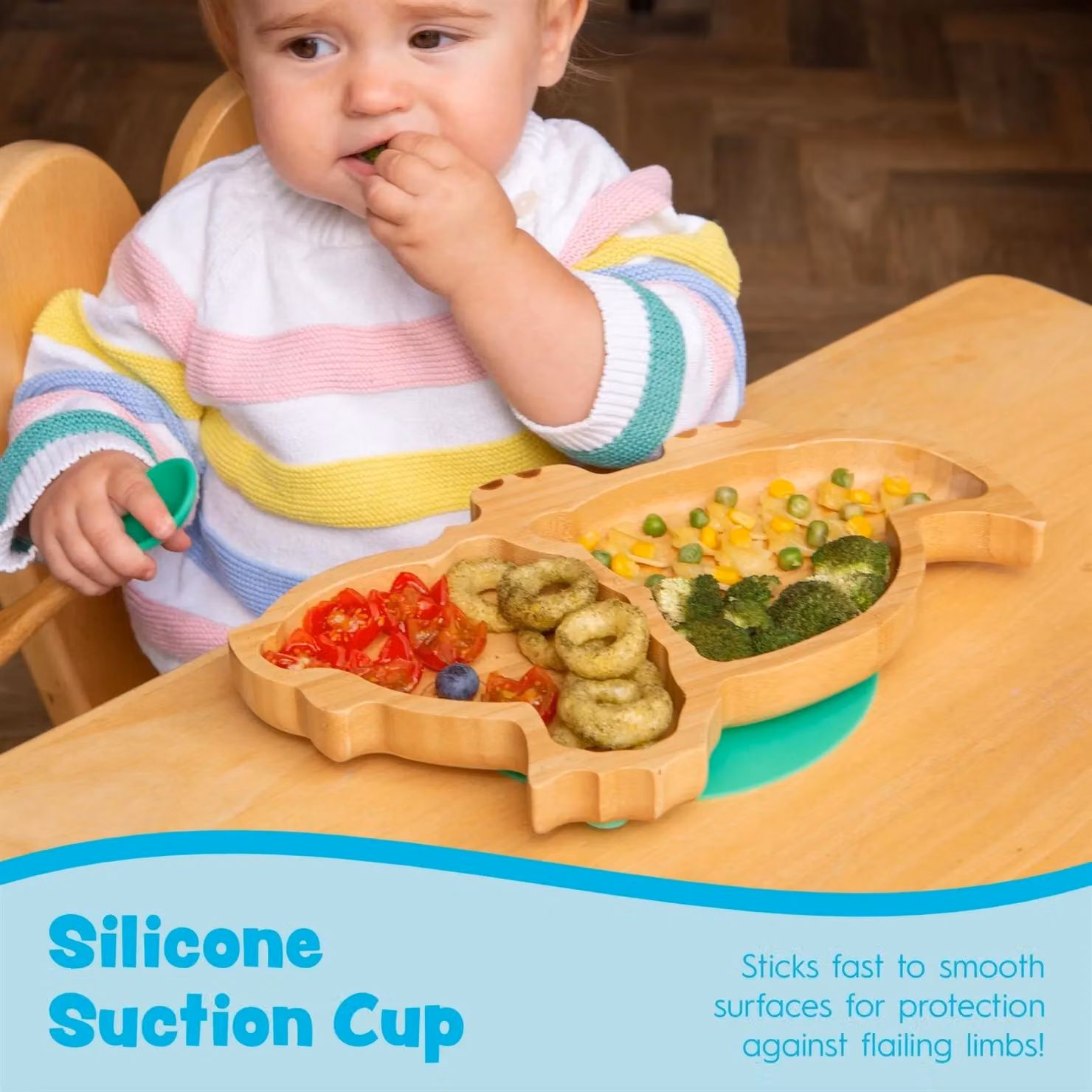 Tiny Dining Dinosaur Divided Bamboo Suction Plate for Baby Weaning in Light Green – 2
