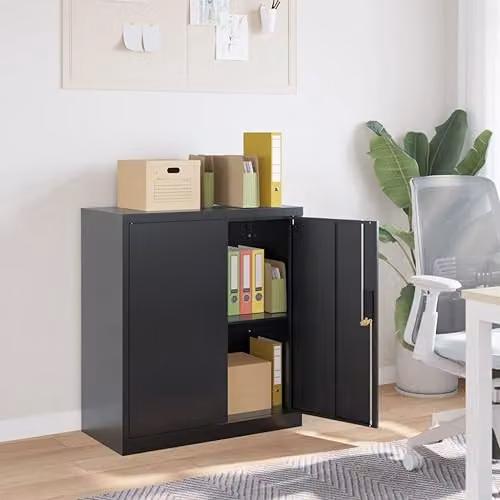 vidaXL Anthracite Metal File Cabinet with Hinged Doors and Lock, W/D/H: 40 x 40 x 90 cm – 2