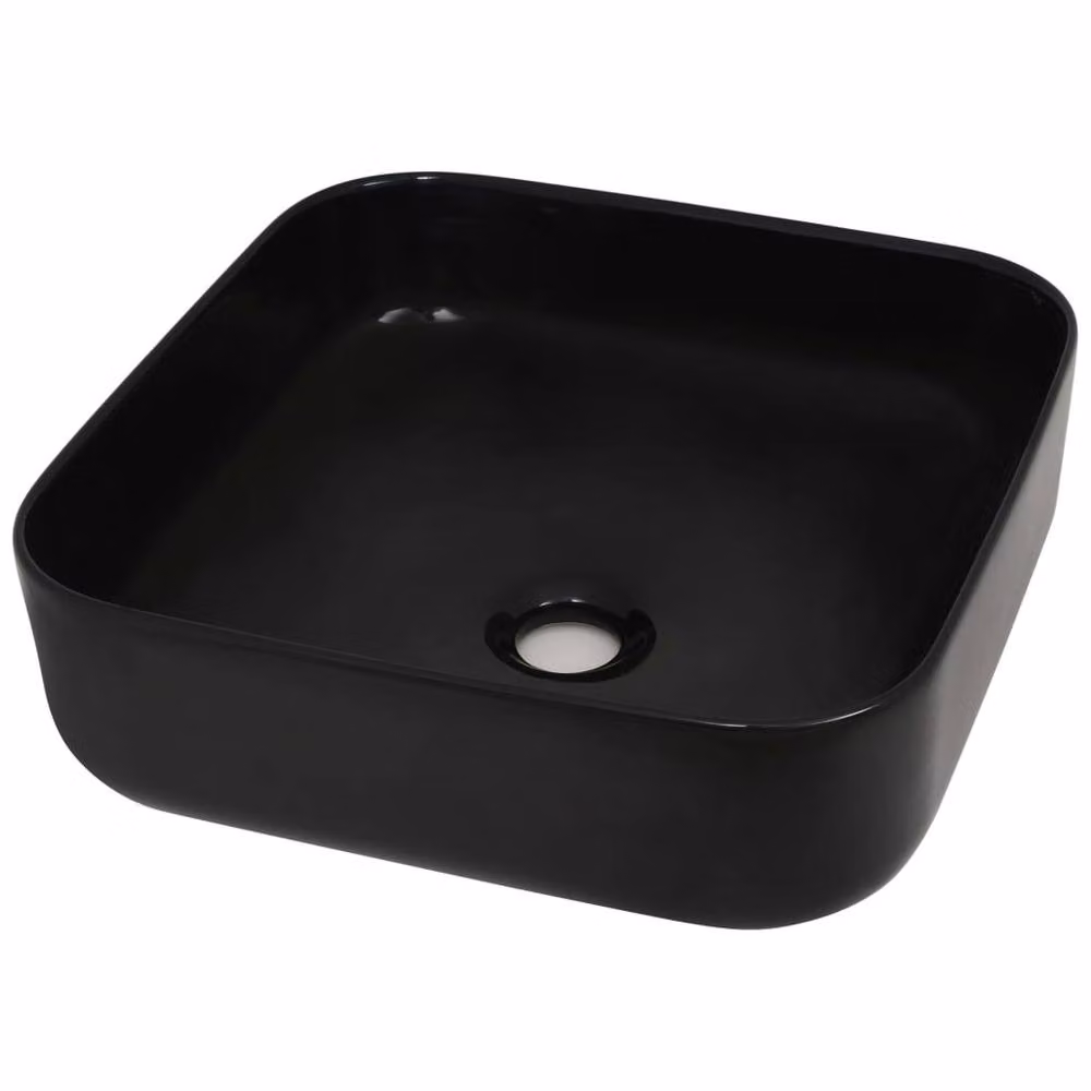 Berkfield Home Elegant Square Ceramic Countertop Basin, Black, W/D/H: 38 x 38 x 13.5 cm – 3