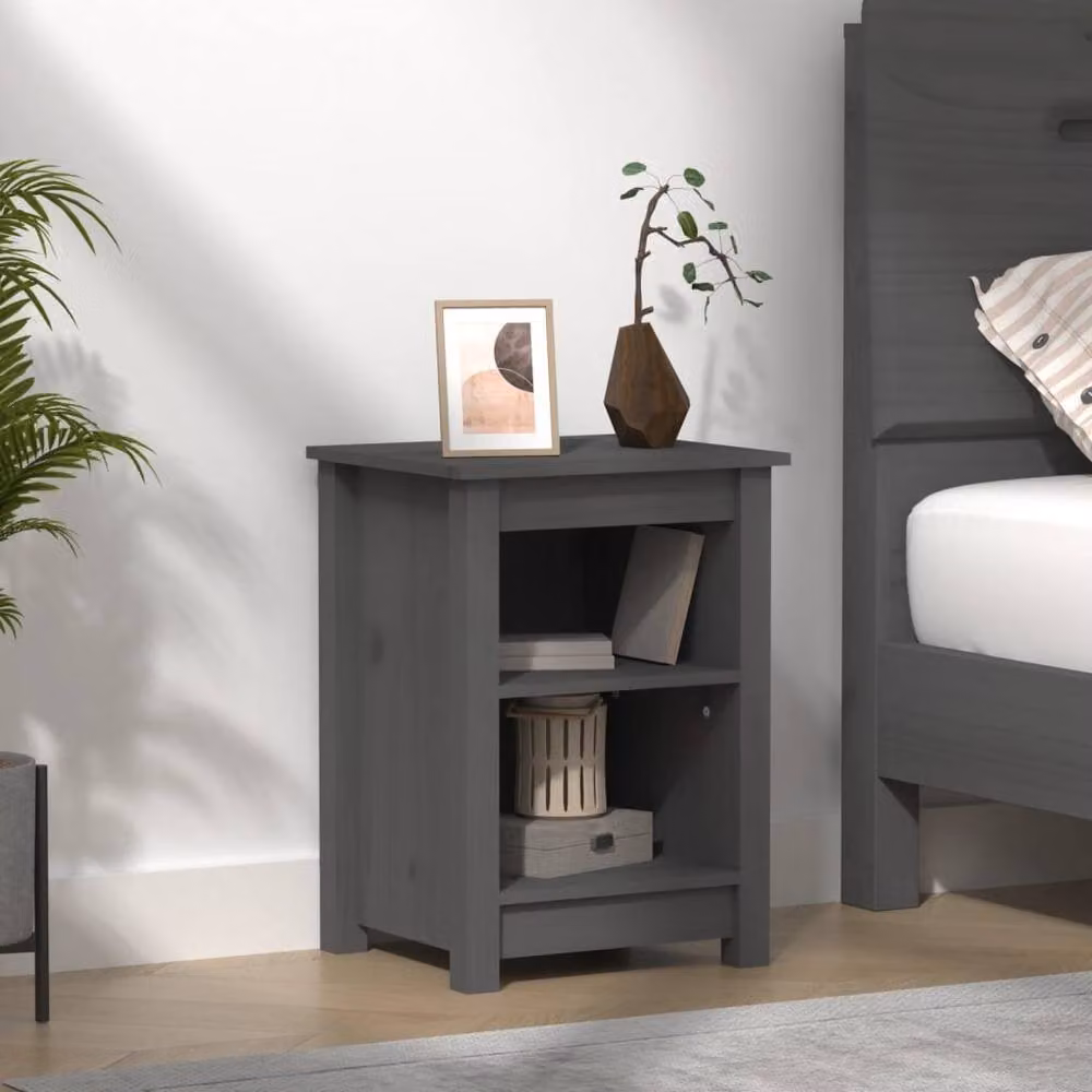 Berkfield Home Beautiful Bedside Cabinet in Grey Solid Wood Pine, W/D/H: 40 x 35 x 55 cm – 2