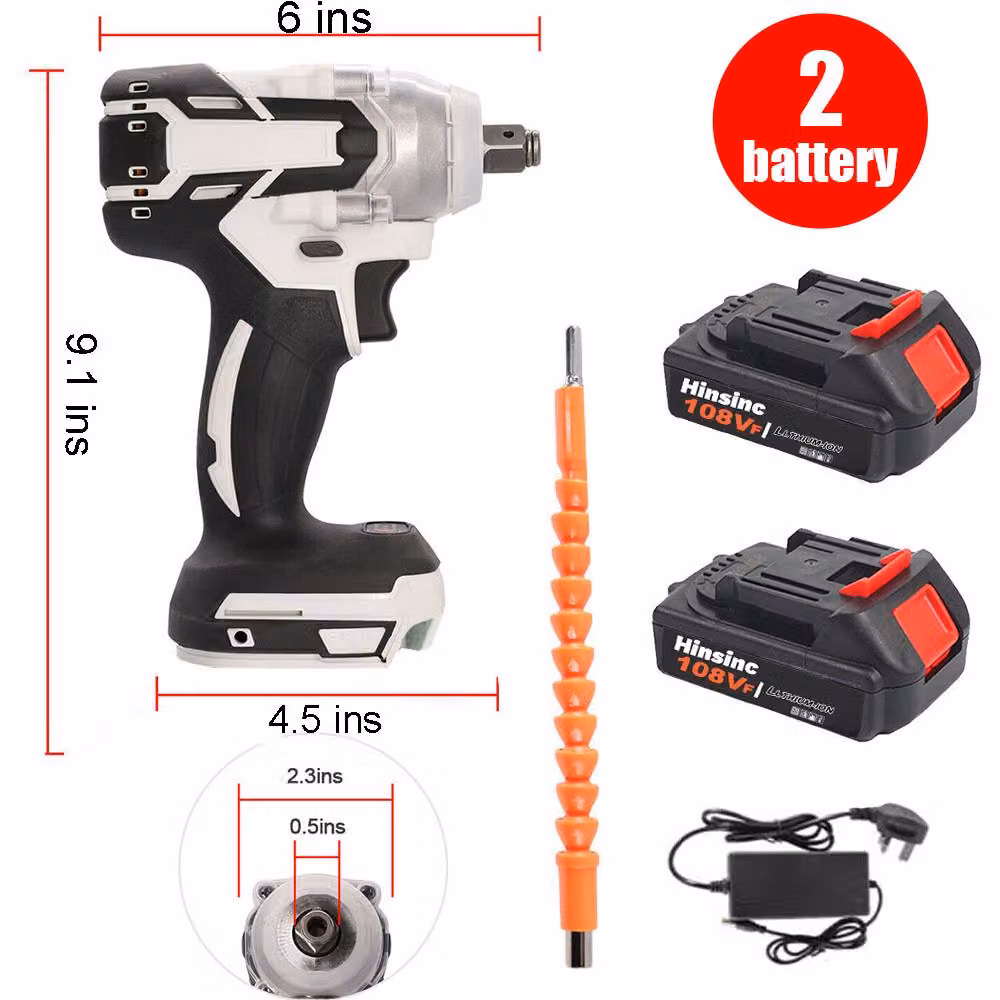 Ventryn 1/2 inch Cordless Electric Impact Wrench with 2 Rechargeable Batteries, 1000Nm Driver, White – 2
