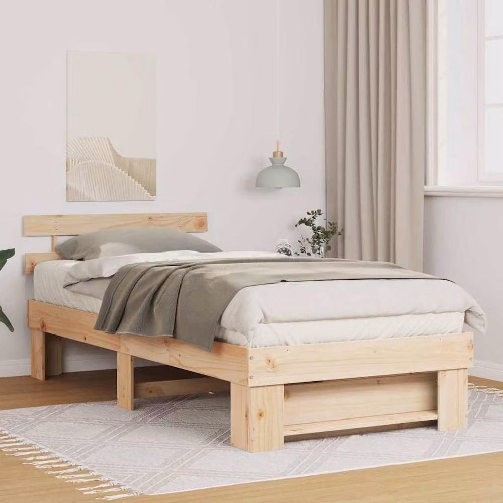 Berkfield Home Solid Pine Wood Bed with Headboard, Brown, W: 100 cm, L: 200 cm – 2