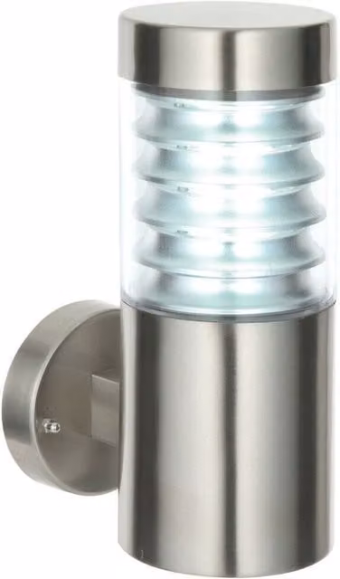Loops IP44 Outdoor Wall Light in Silver Stainless Steel with Transparent Shade