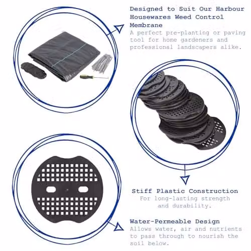Harbour Housewares Black Plastic Weed Control Membrane Peg Plates, Pack of 20 – 2