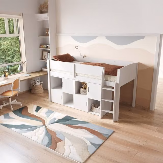 Flair Furnishings Loop Midsleeper Bed Frame and 4-Door Cube Unit Set in White