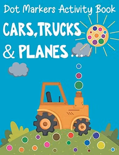 Easy Child Dot Markers Activity Book with Cars, Trucks and Planes Multicolour Paper Coloring Book for Toddlers and Preschoolers