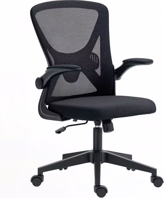 Rolipo Black Mesh Task Chair with Flip-Up Armrests and Castors
