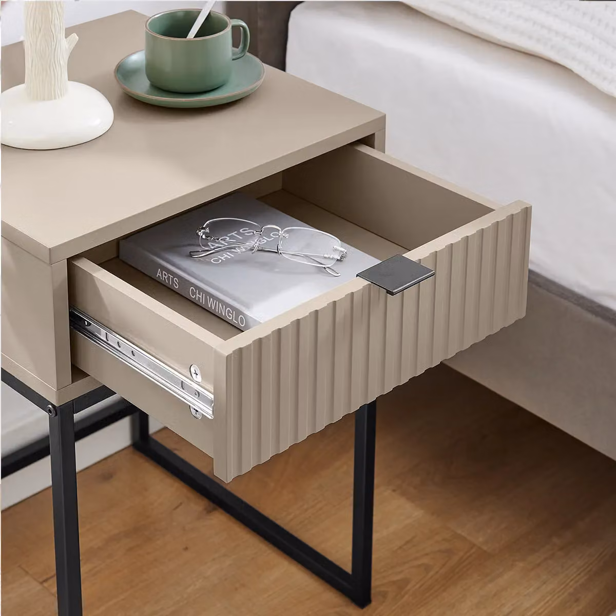 Melody Maison Hesley One Drawer Bedside Table in Grey and Black – 2