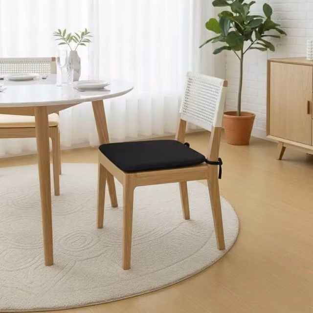 Snug City Pack of 2 Black Foam Square Seat Pads with Ties for Dining and Kitchen Chairs – 1