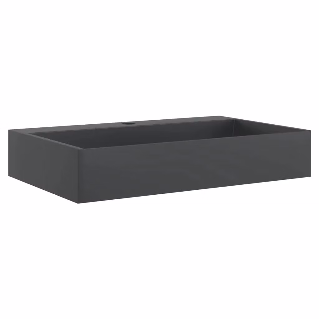 Berkfield Home Matt Black Mineral Cast Rectangular Countertop Wash Basin W: 60 cm, D: 38 cm, H: 11 cm – 2