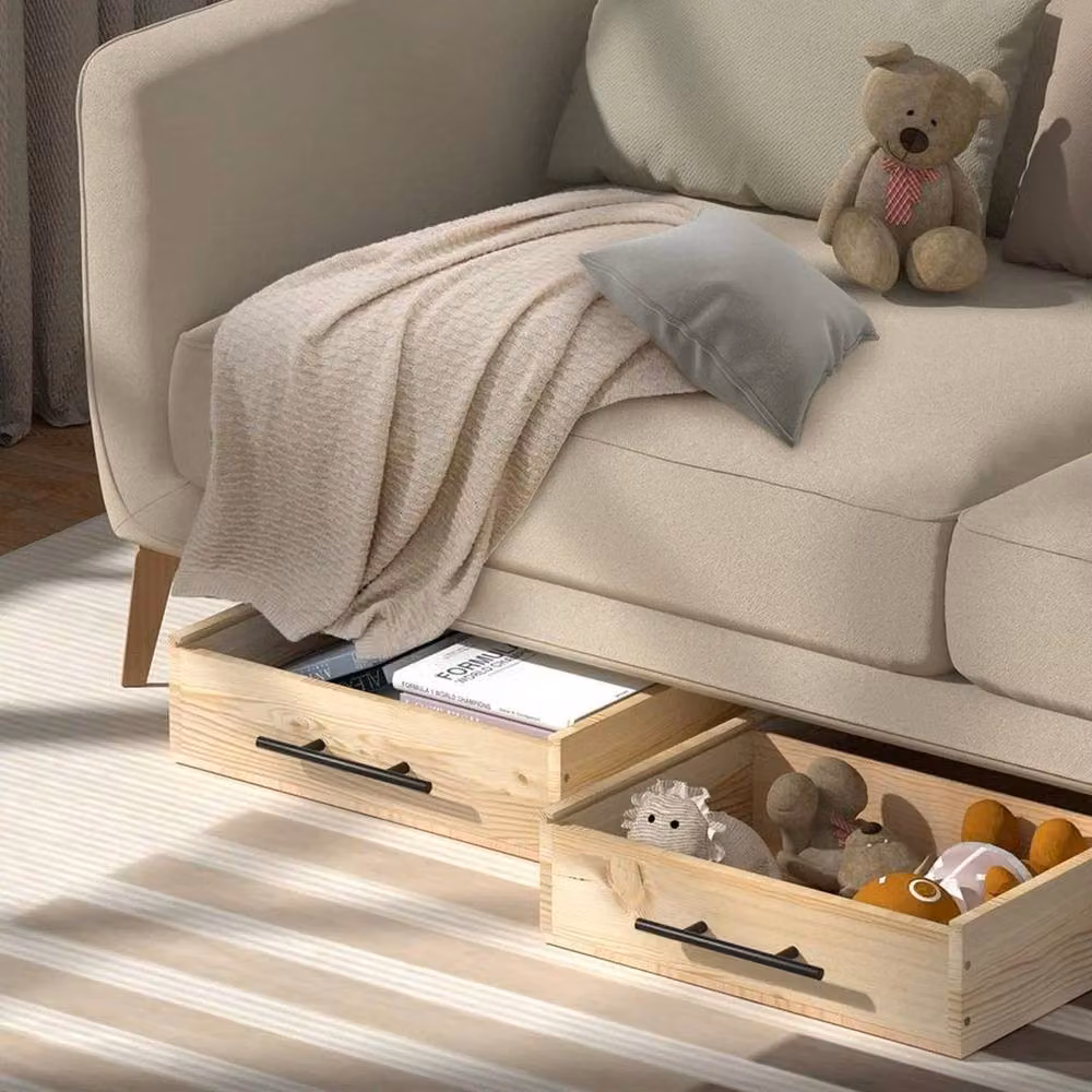 Kelvenix Solid Wood Under-Bed Storage Box on Wheels in Beige – 2