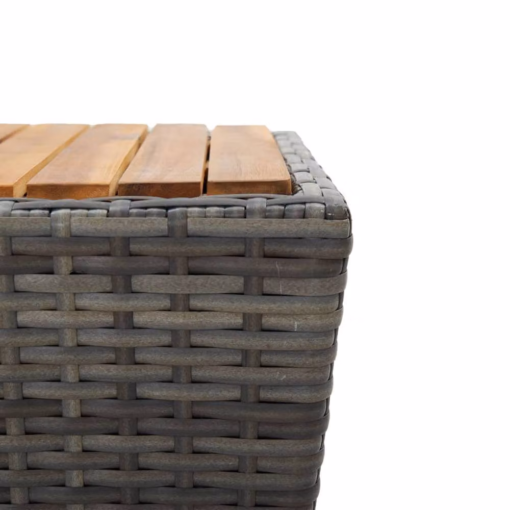 Berkfield Home Grey Tea Table in Poly Rattan and Solid Acacia Wood, W/D/H: 41.5 x 41.5 x 43 cm – 2