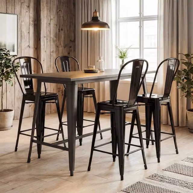 KORVIXA Set of 4 Black Metal Counter Height Barstools