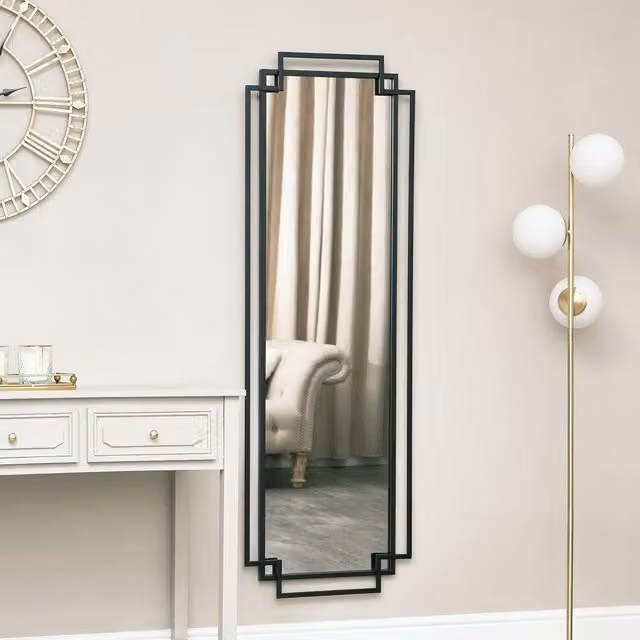 Melody Maison Black Art Deco Rectangular Wall Mirror W: 142 cm, H: 47 cm